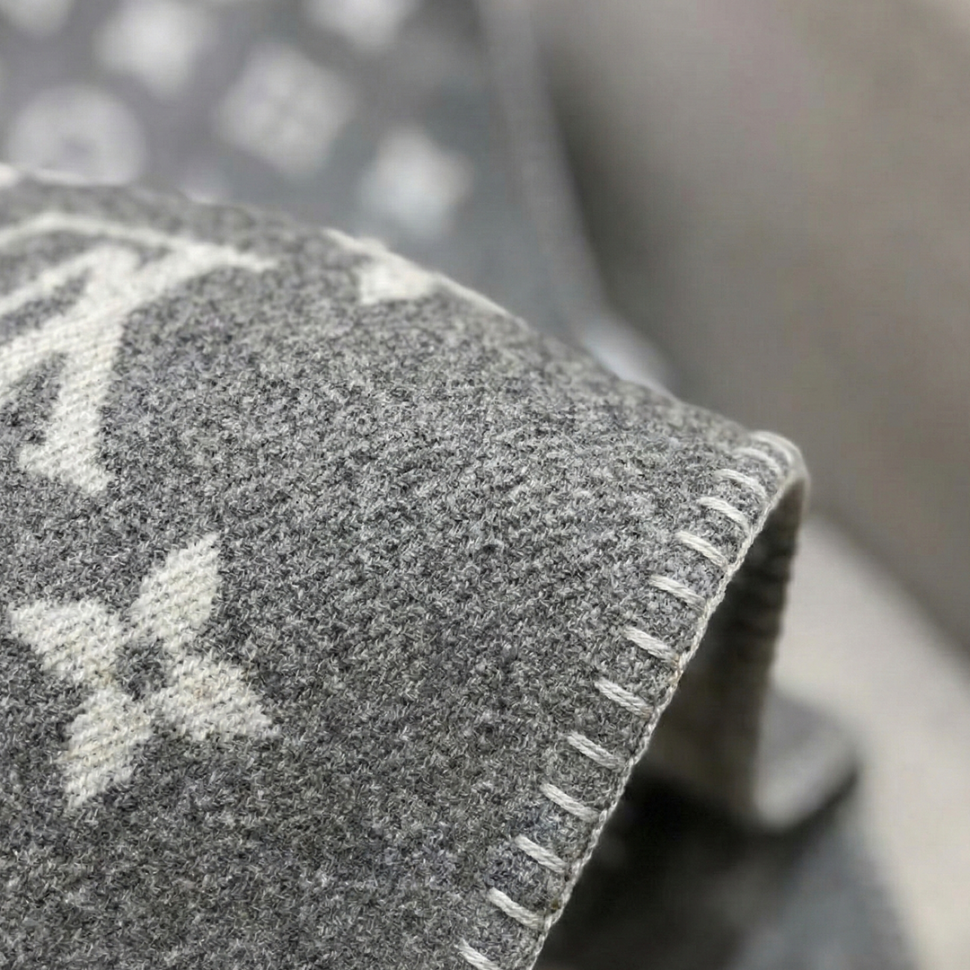 Grey Monogram Plush Blanket